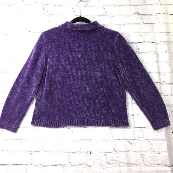Alfred Dunner Women's Petite Grandmacore Embroidered Pullover Purple Sweater PL - Picture 8 of 13